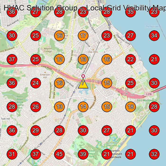 HVAC Solution Group GeoGrid visibility map for Hvac Contractor in Staten Island